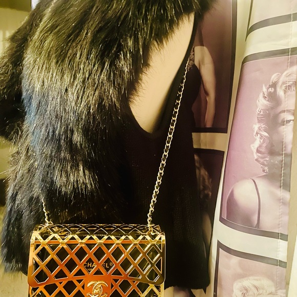 CHANEL Handbags - 🖤💛 Chanel Black and Gold metal cage Crossbody Bag